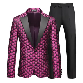 2-Piece Men's Printed Fish Scale One-Button Suit Purple