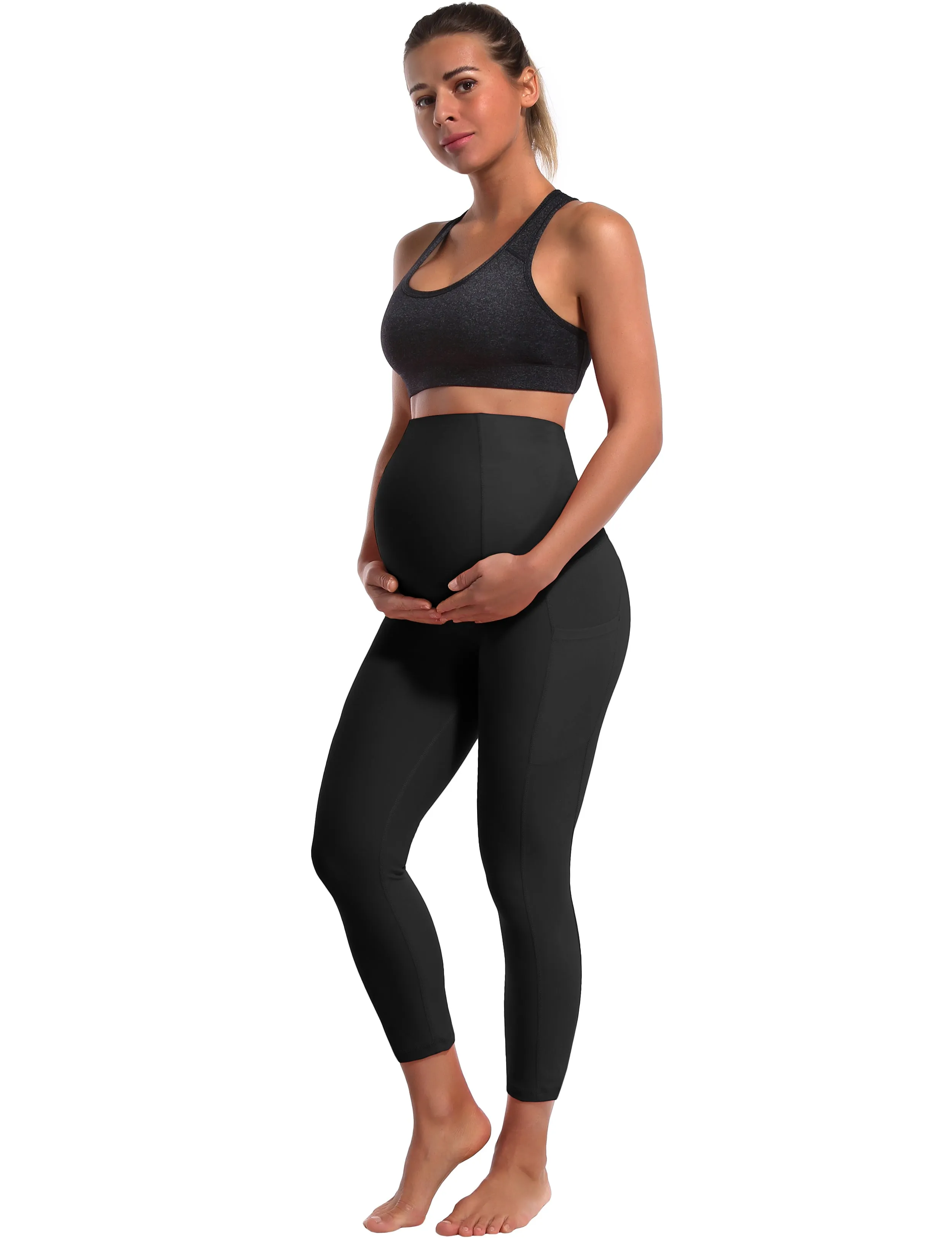 22" Side Pockets Maternity Yoga Pants black