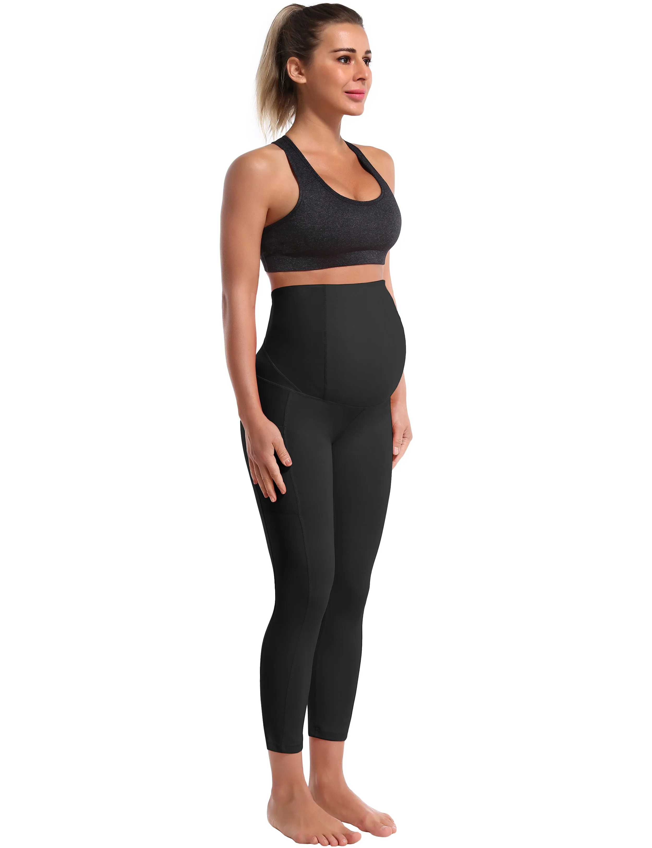 22" Side Pockets Maternity Yoga Pants black