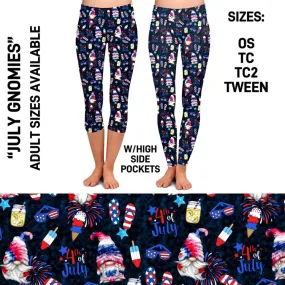 4th of July Celebration Gnomes Capri Print Leggings with Pockets