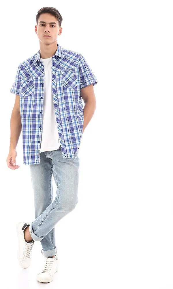 94547 Tartan Short Sleeves Summer Shirt - Blue & Petroleum