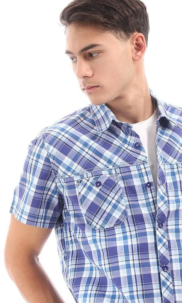 94547 Tartan Short Sleeves Summer Shirt - Blue & Petroleum