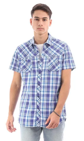 94547 Tartan Short Sleeves Summer Shirt - Blue & Petroleum