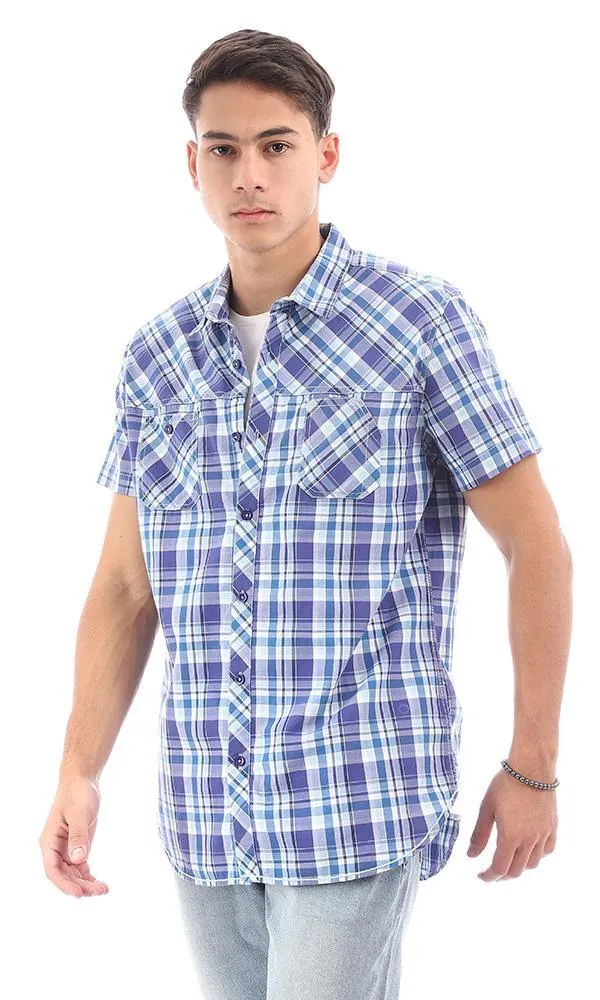 94547 Tartan Short Sleeves Summer Shirt - Blue & Petroleum