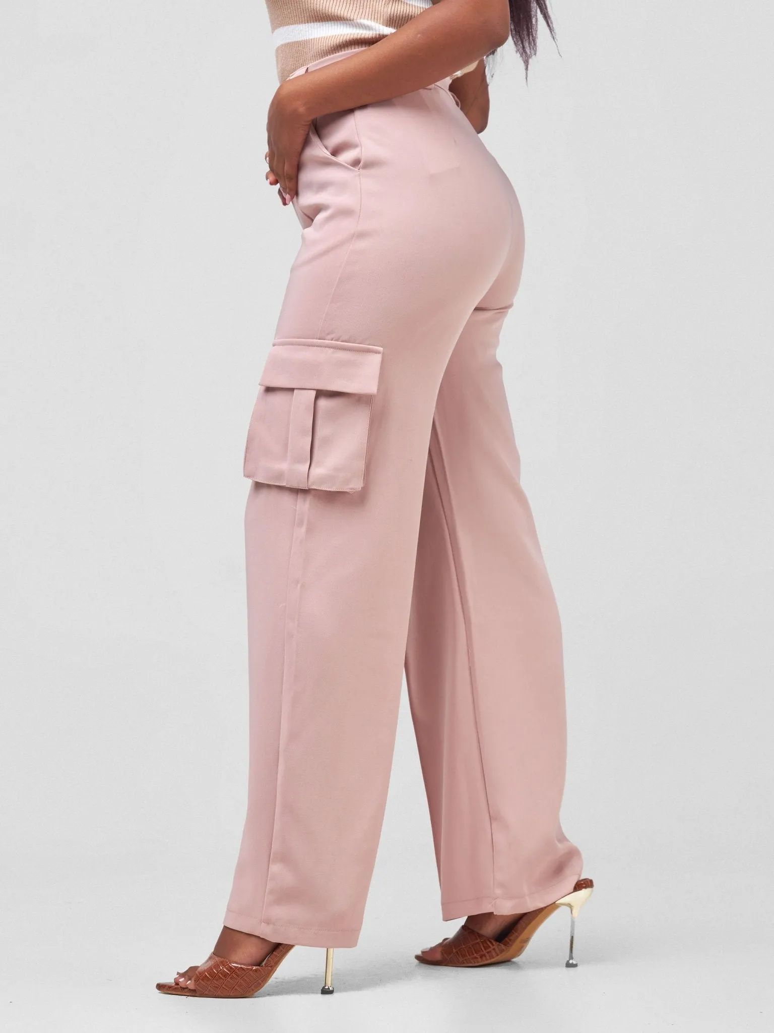 Anika Fabiana Wide Leg Cargo Trousers - Blush Pink