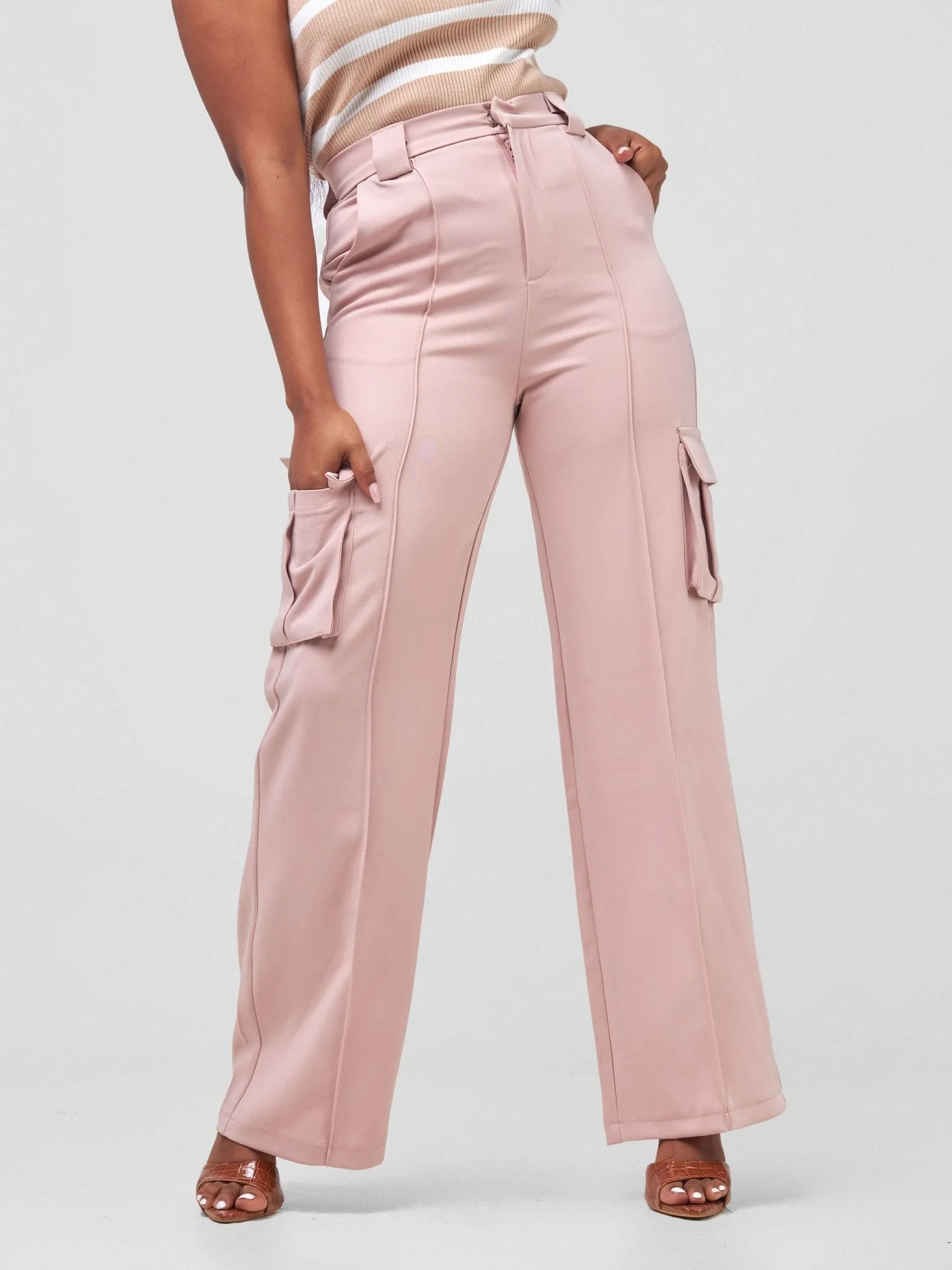 Anika Fabiana Wide Leg Cargo Trousers - Blush Pink