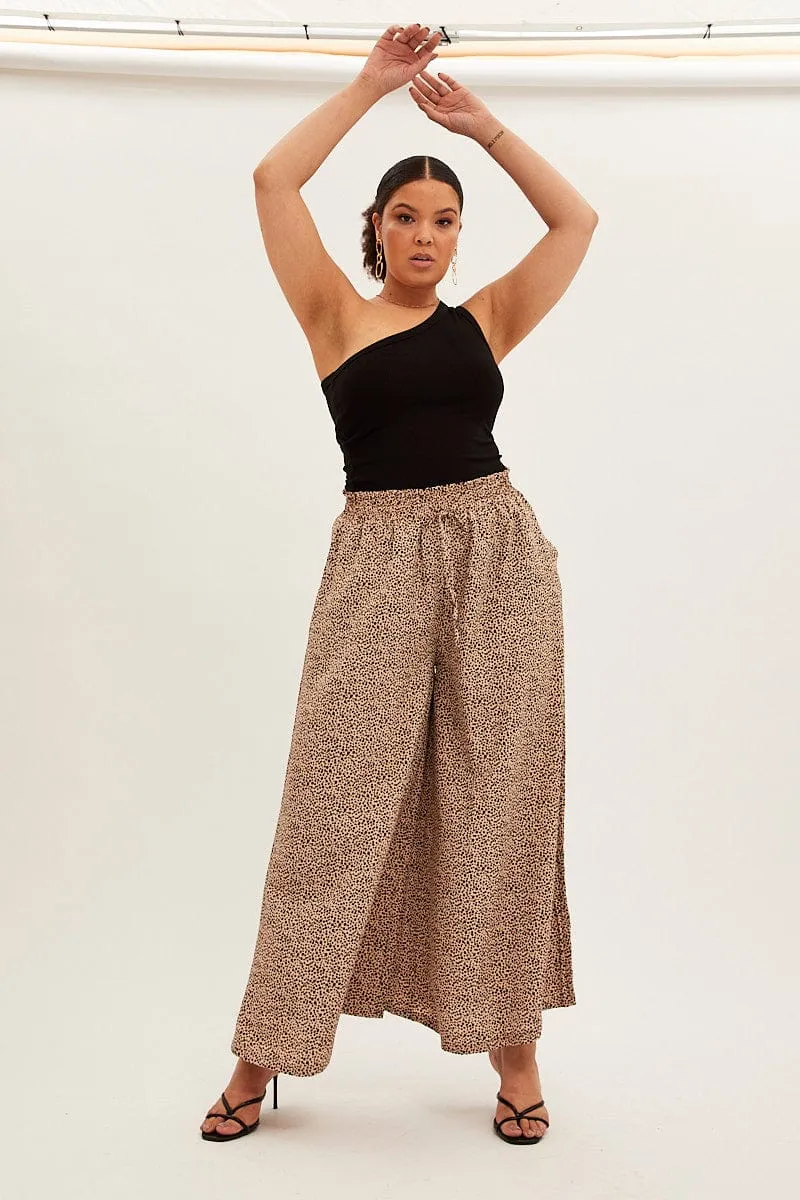 Animal Print Wide Leg Pants High Rise