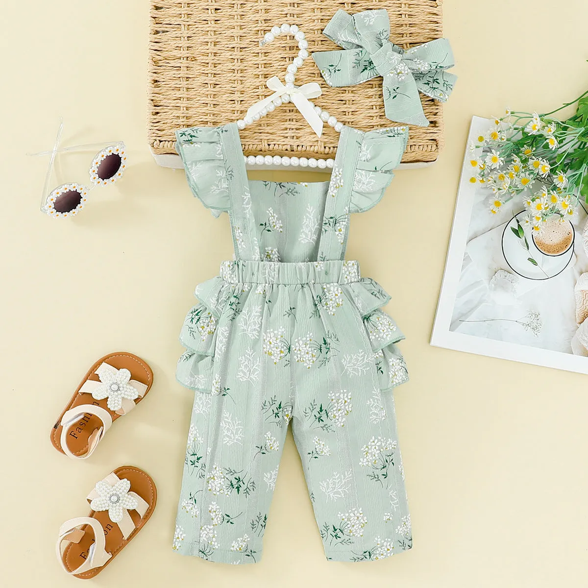 Baby Girls Flower Print Jumpsuits Wholesale 20240410