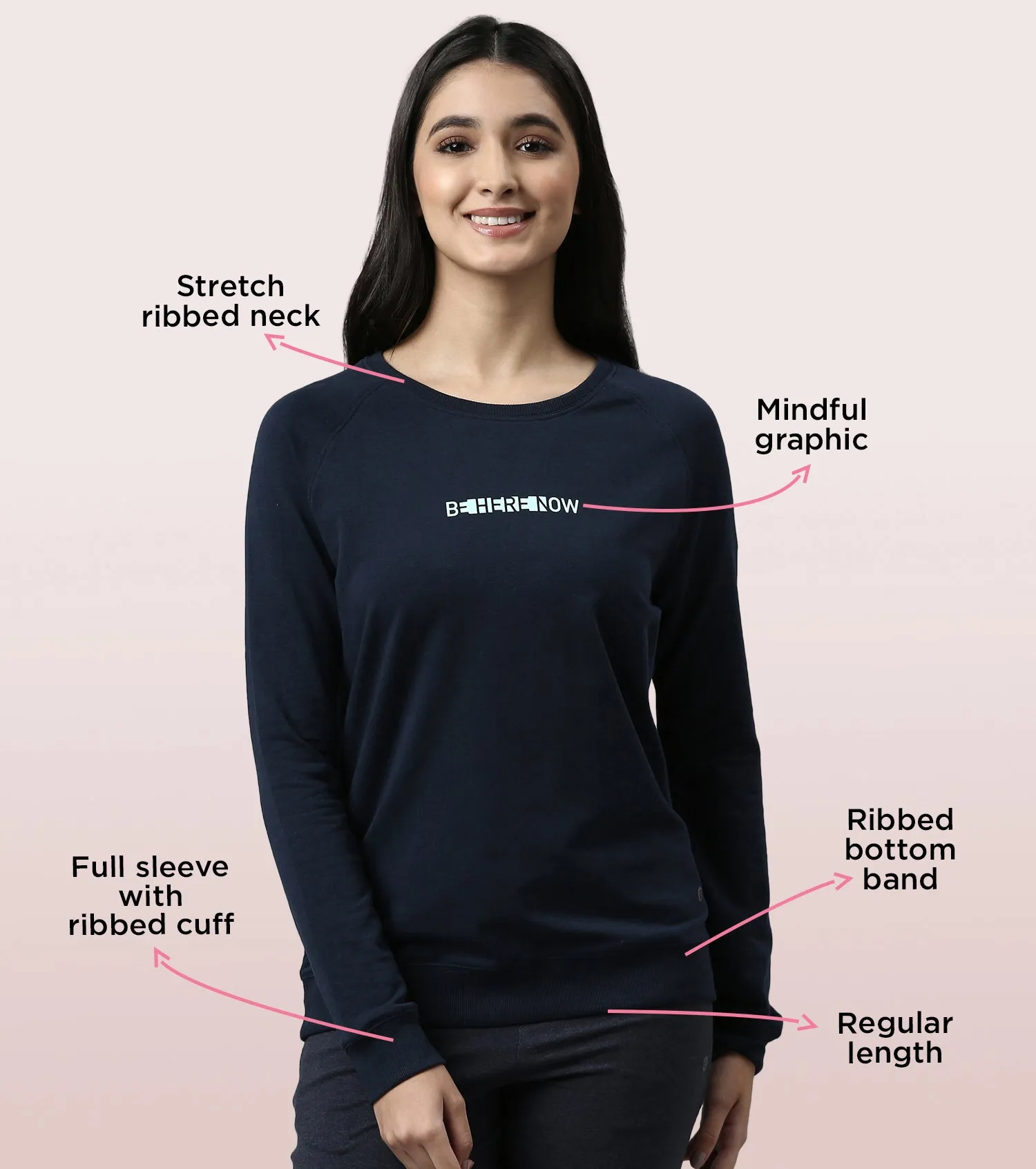 Basic Sweat | Long Sleeve Basic Pop Over Sweatshirt With Mindful Graphic