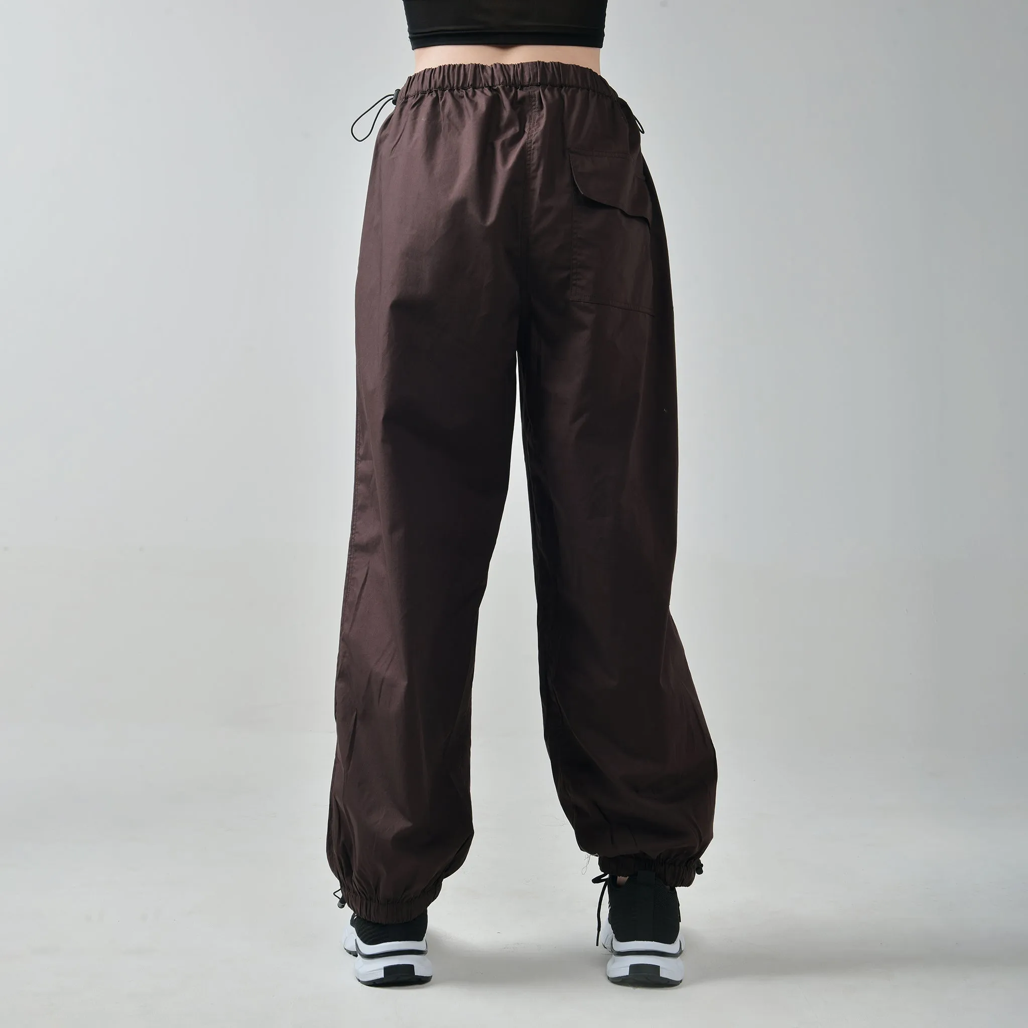 Black Square Neck Top & Brown Parachute Pants