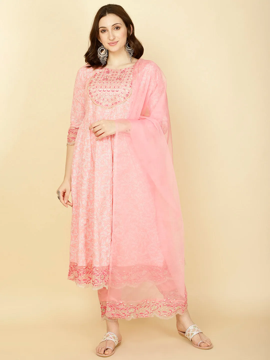 Booti Printed Cotton Kurta With Pants & Dupatta