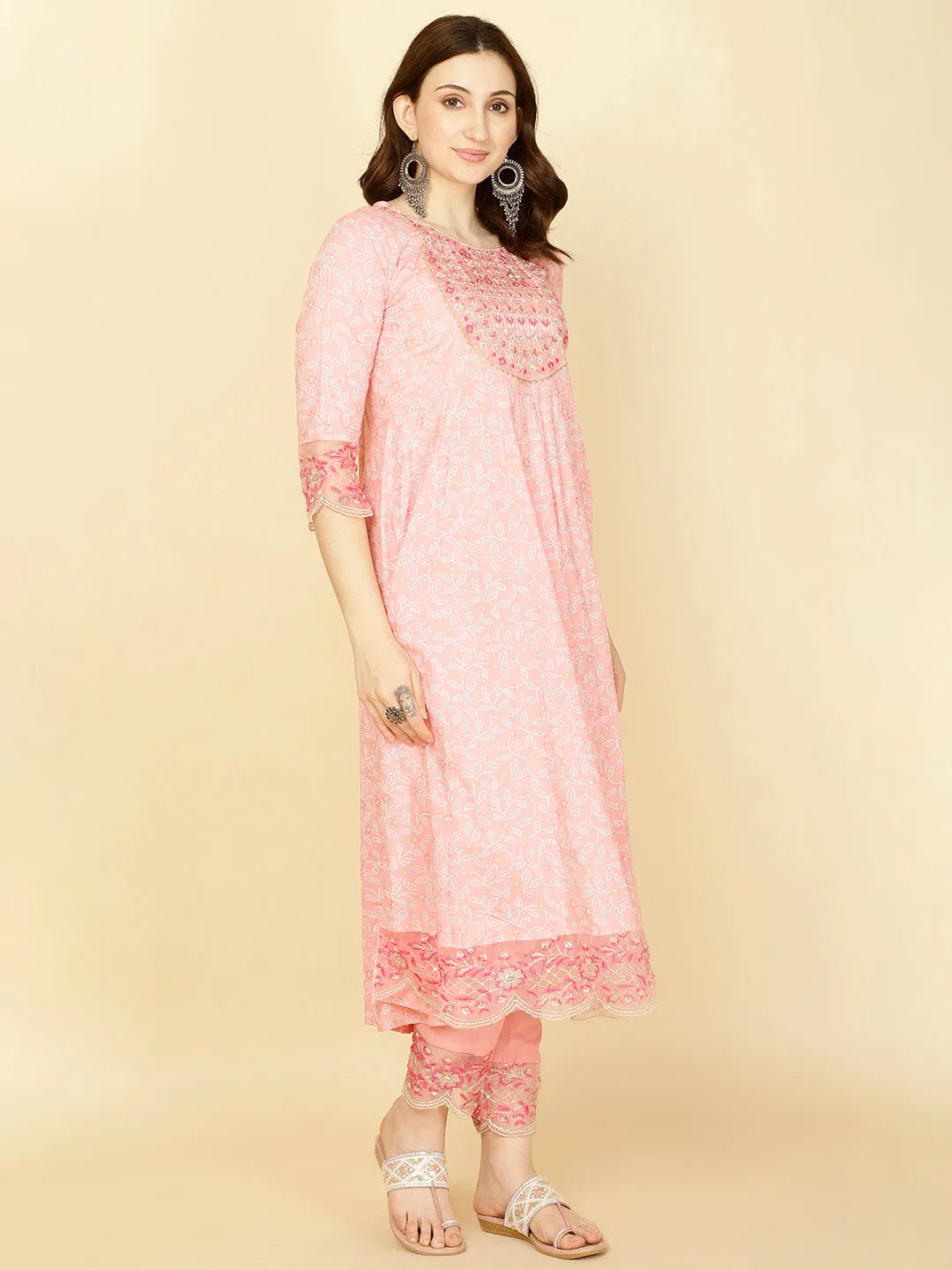 Booti Printed Cotton Kurta With Pants & Dupatta