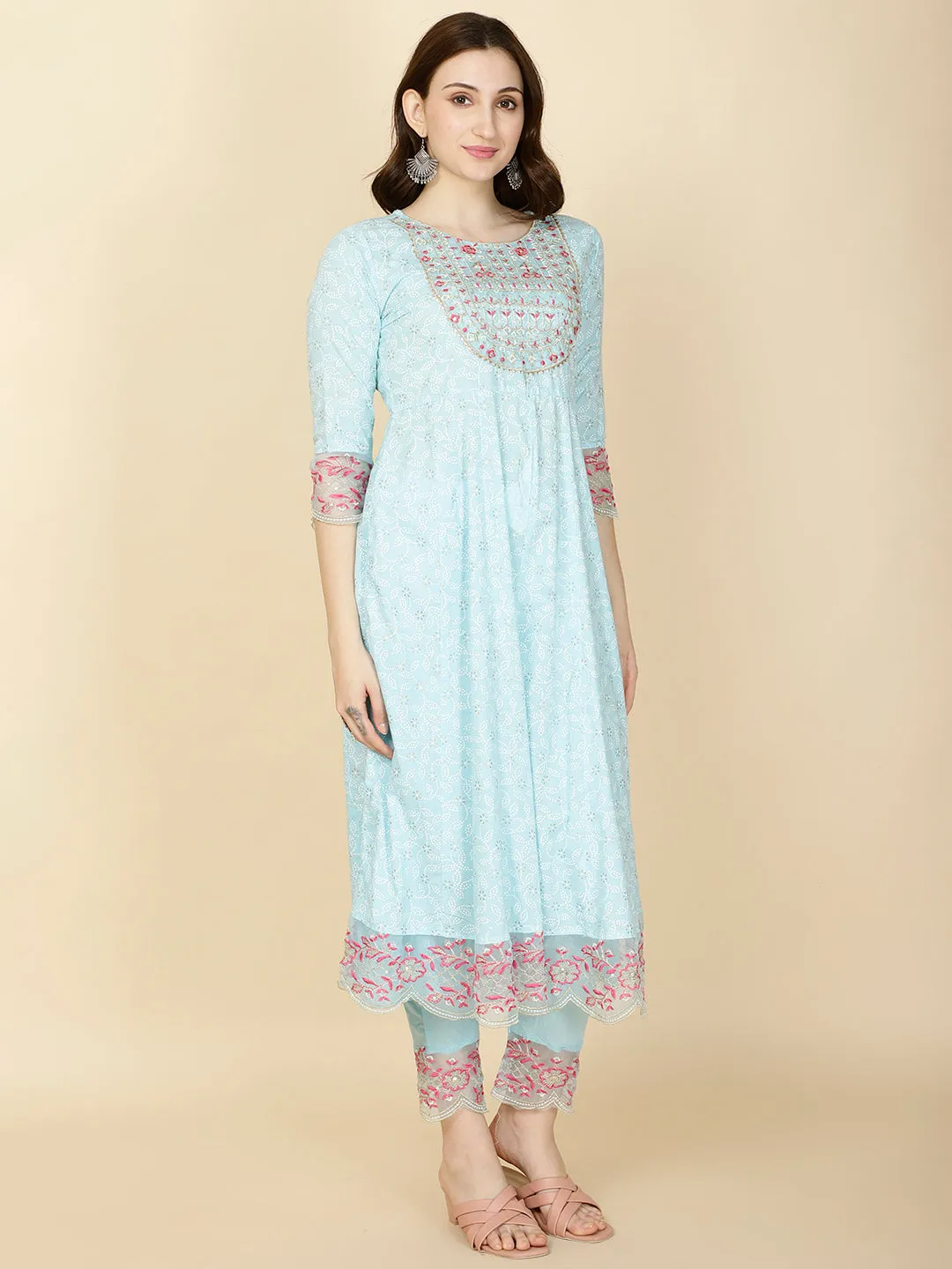 Booti Printed Cotton Kurta With Pants & Dupatta