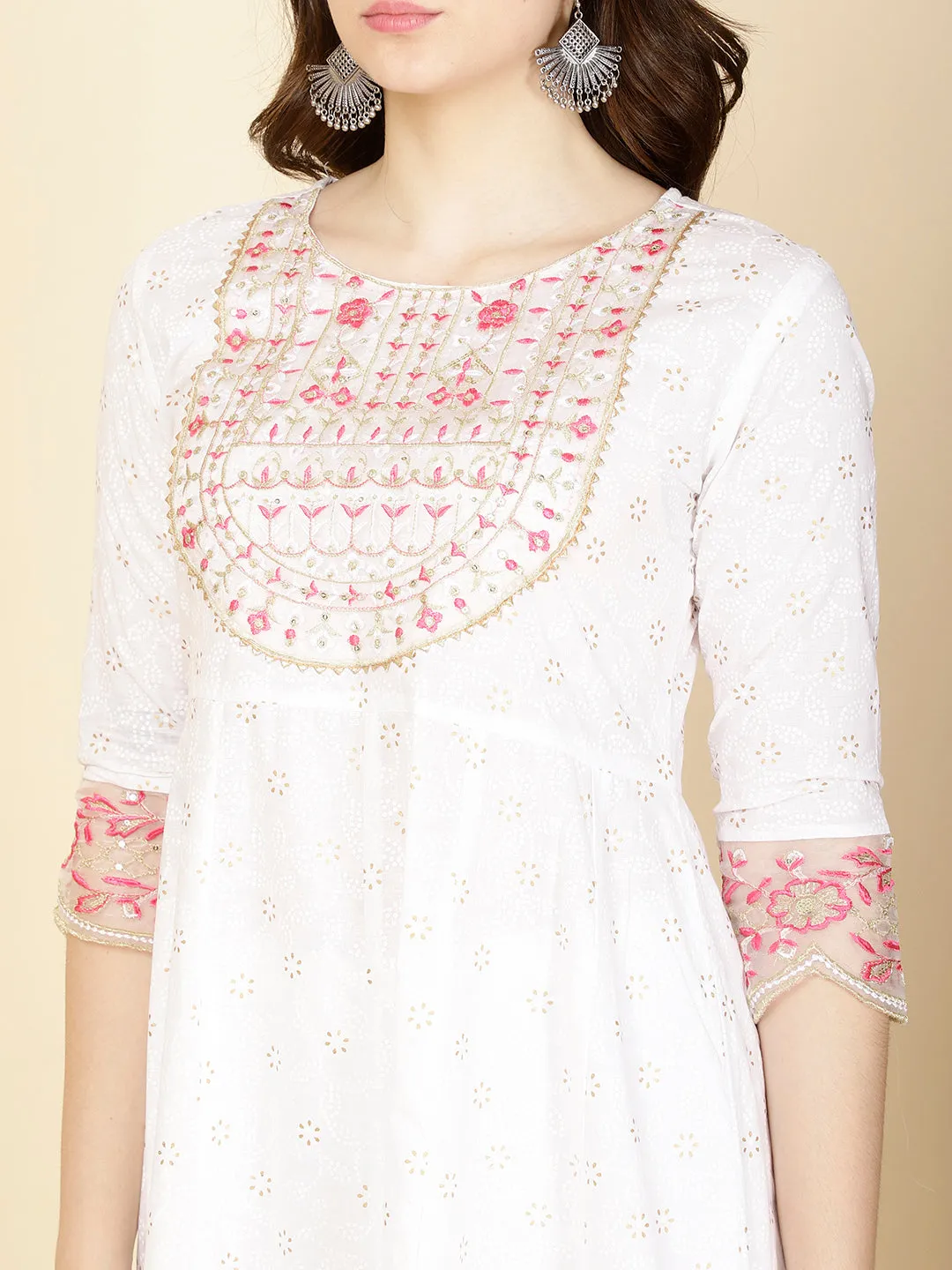 Booti Printed Cotton Kurta With Pants & Dupatta