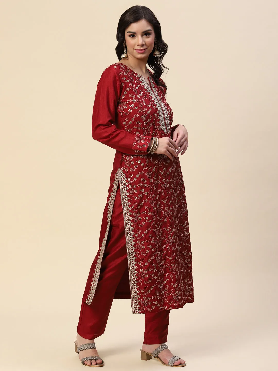 Booti Sequin Handloom Kurta With Pants & Dupatta