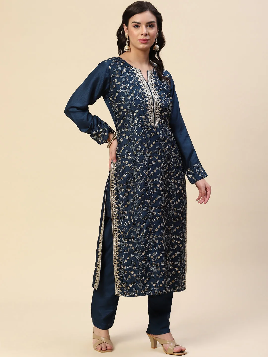 Booti Sequin Handloom Kurta With Pants & Dupatta