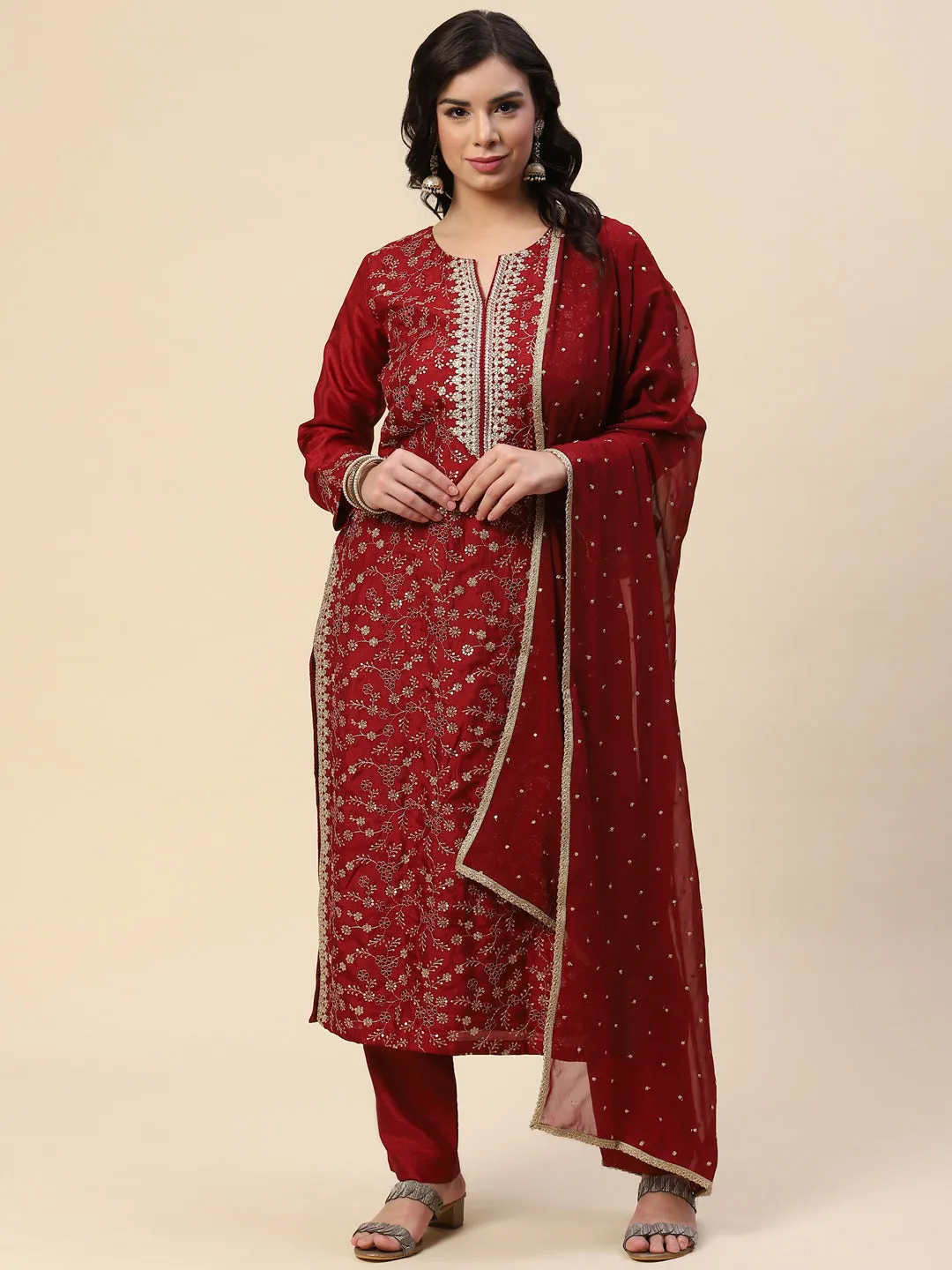 Booti Sequin Handloom Kurta With Pants & Dupatta