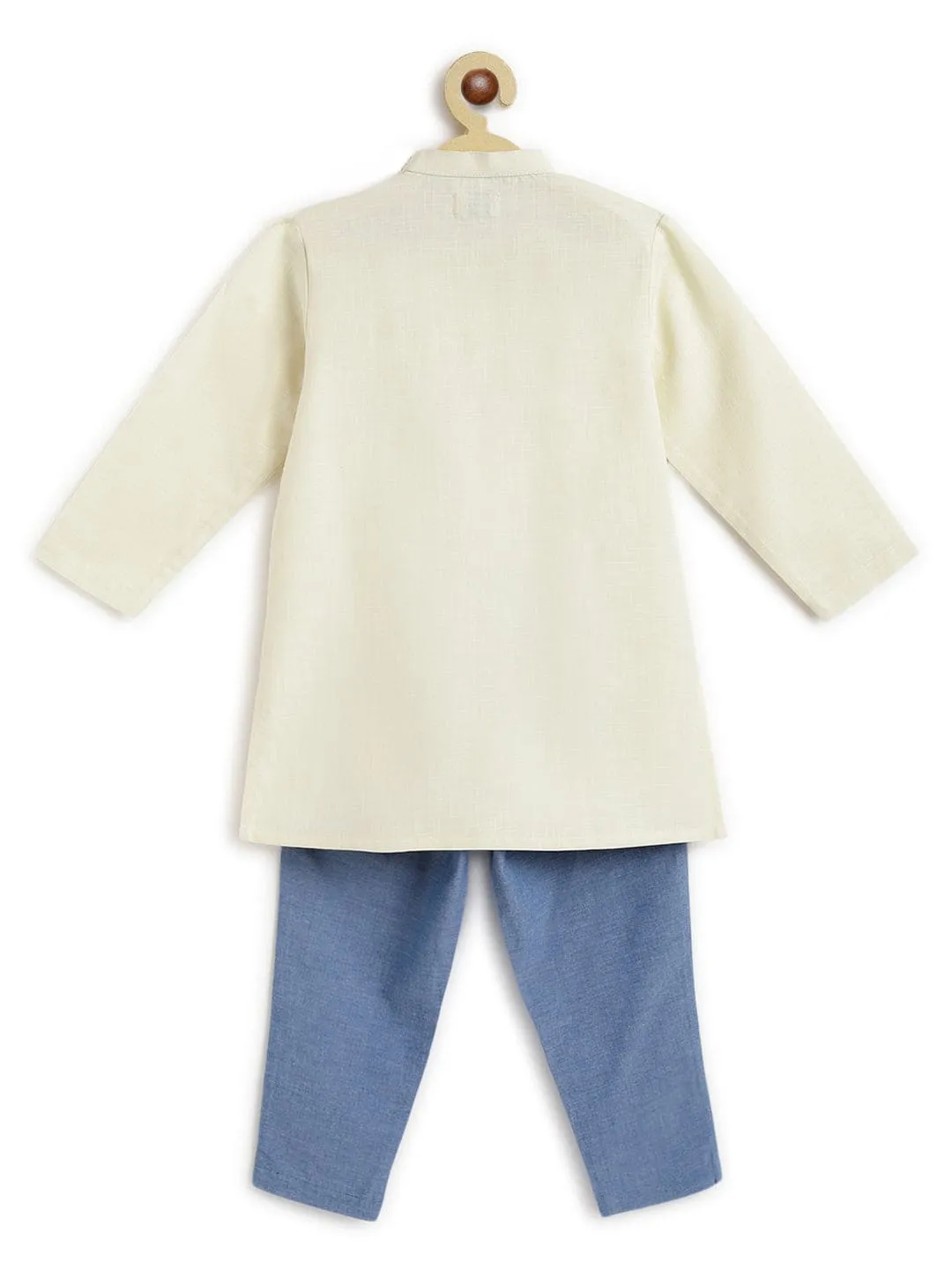 Boy Elephant Kurta Pyjama Set - Cream