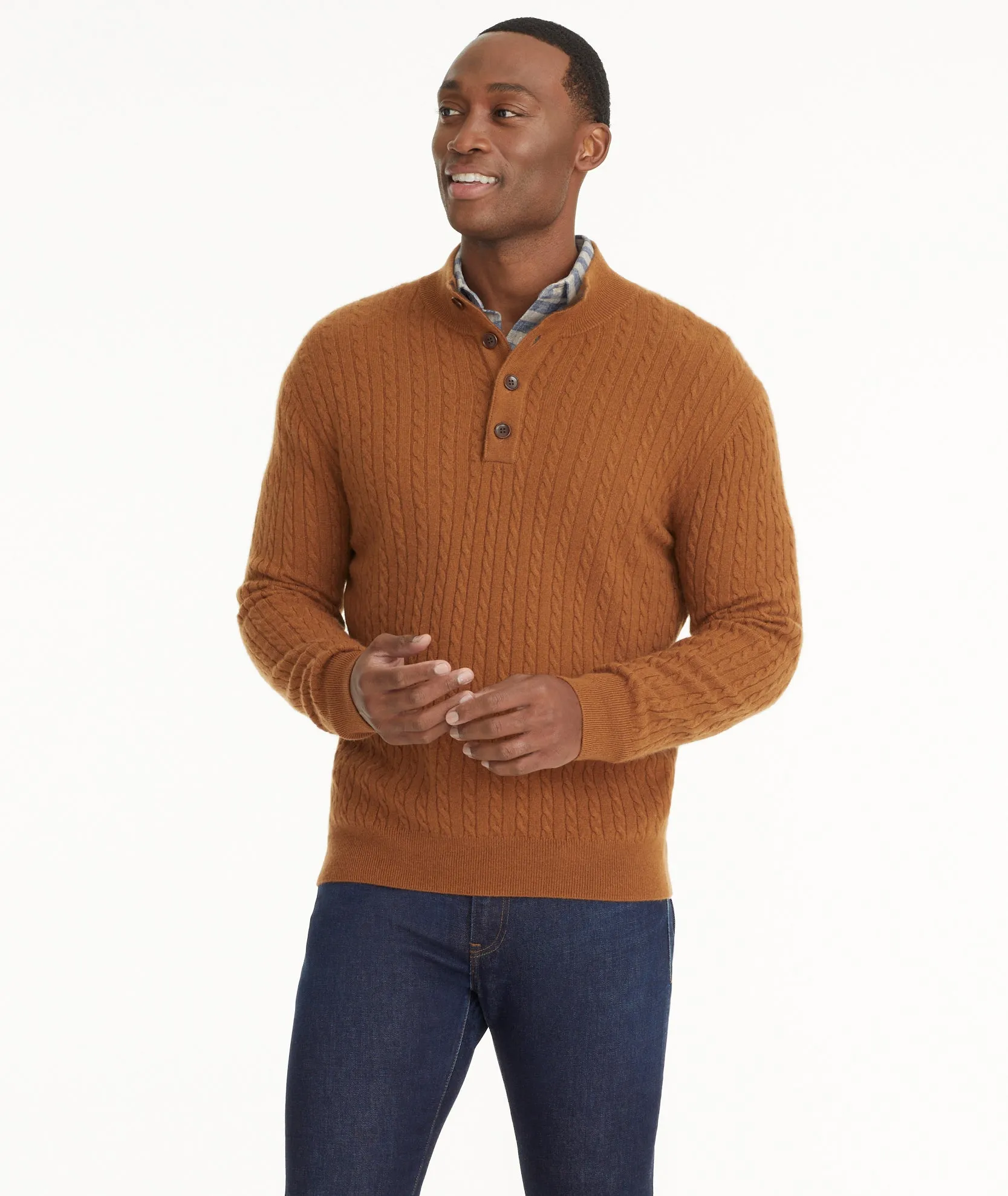 Cable Knit Cashmere Button-Neck Sweater - FINAL SALE