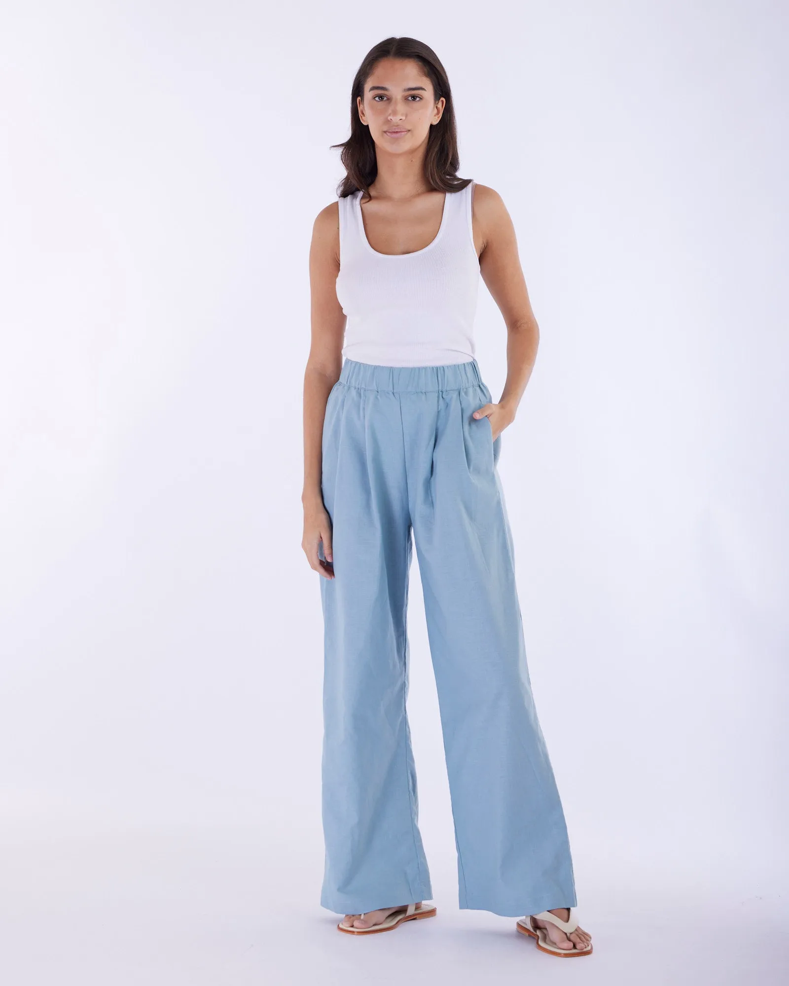 Cancun Linen Pant - Duckegg Blue