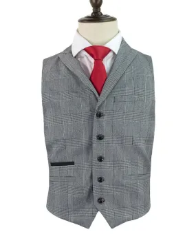 Cavani Flint Grey Check Tweed Waistcoat