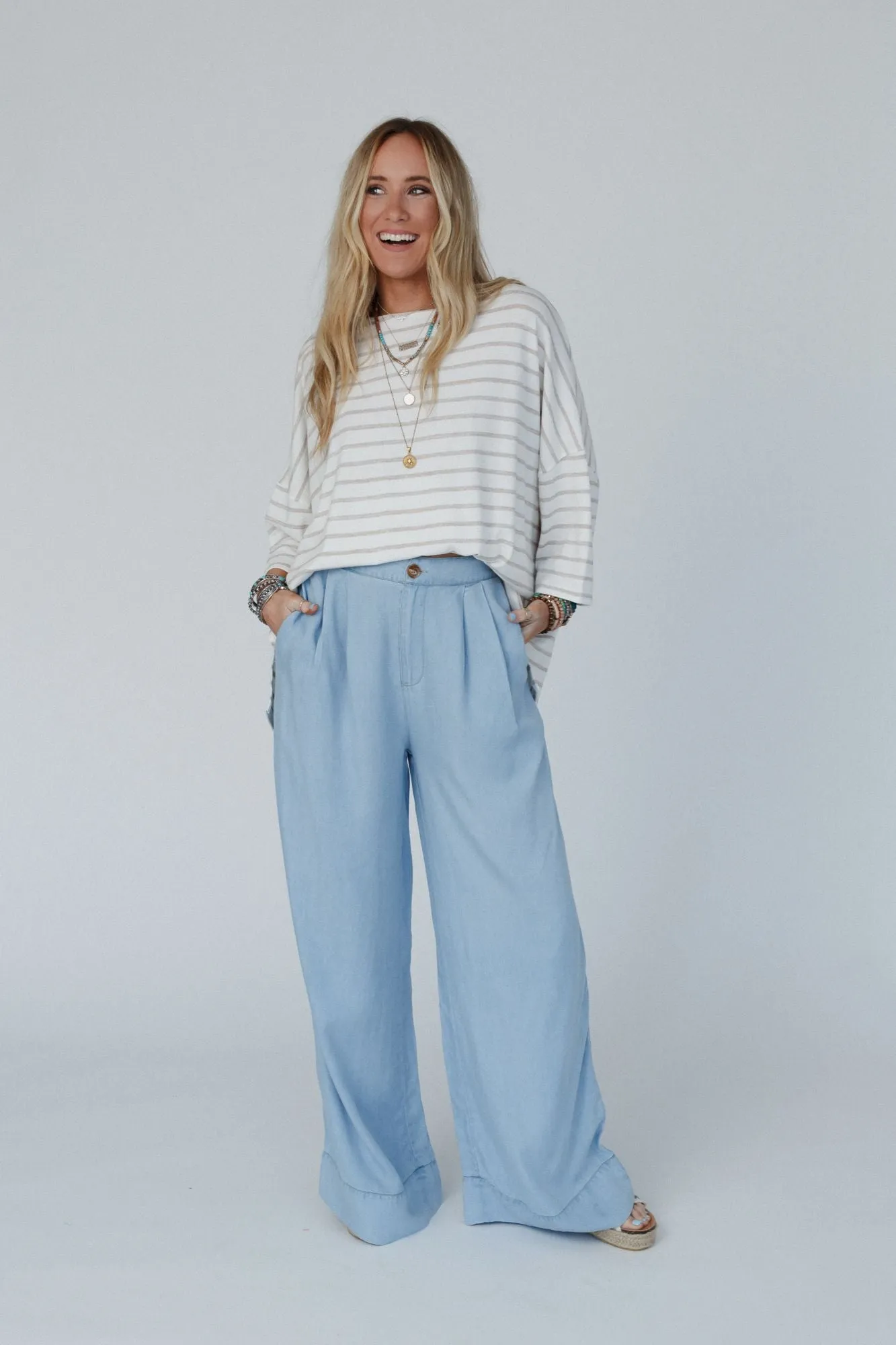 City Sway Wide Leg Denim Pants - Blue