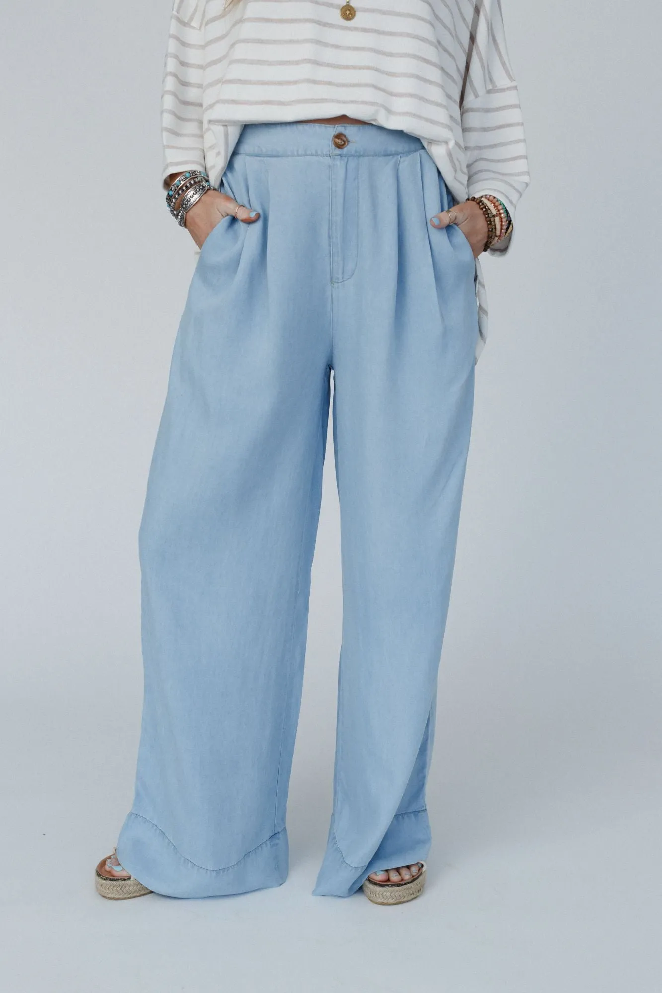 City Sway Wide Leg Denim Pants - Blue