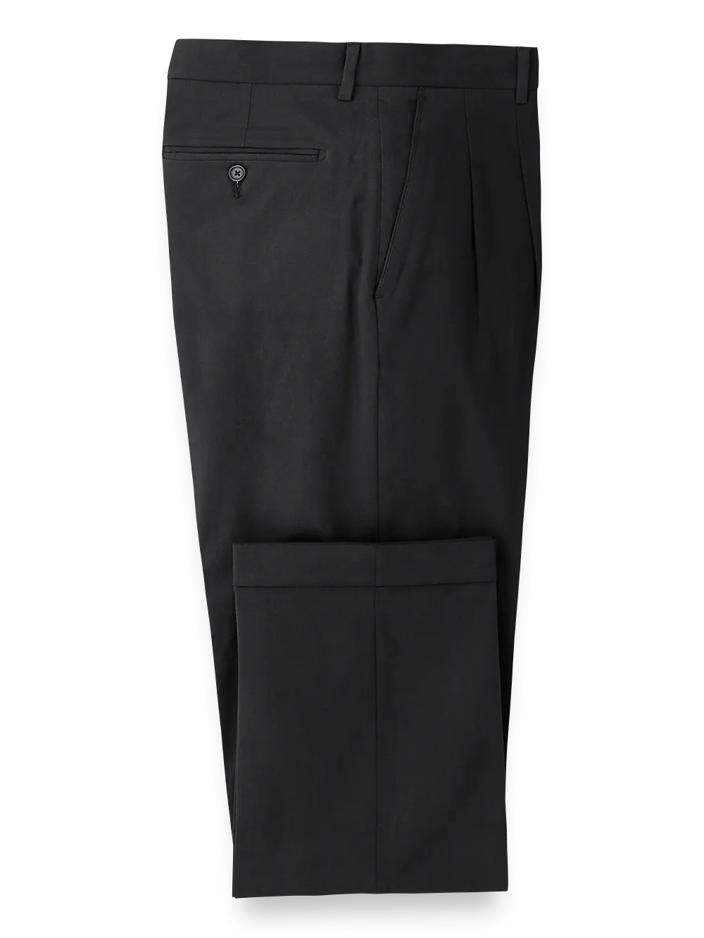 Classic Fit Cotton Stretch Twill Pleated Pants - Black