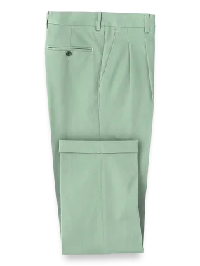 Classic Fit Cotton Stretch Twill Pleated Pants - Moss