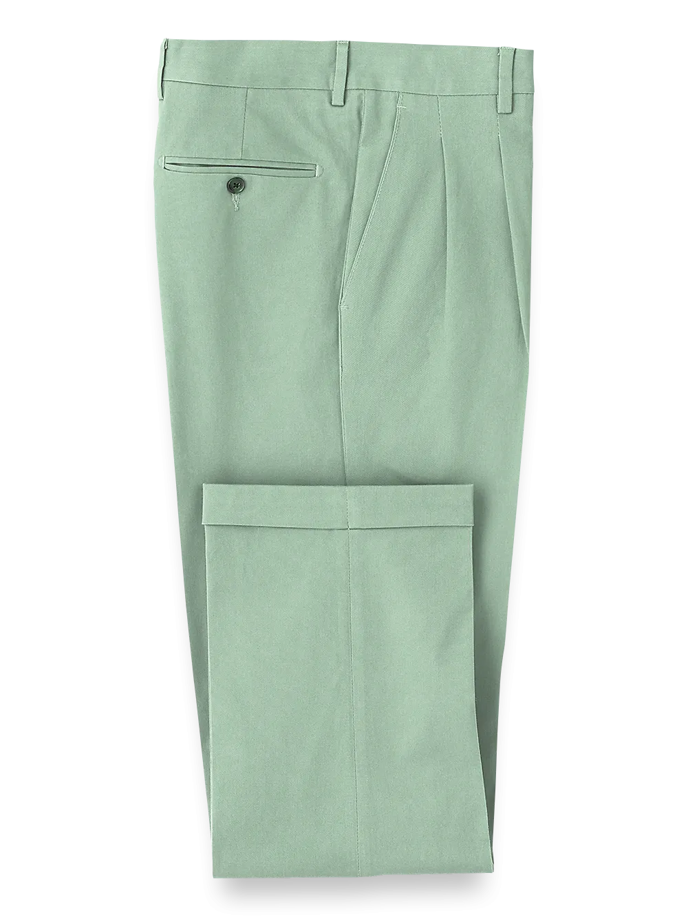 Classic Fit Cotton Stretch Twill Pleated Pants - Moss