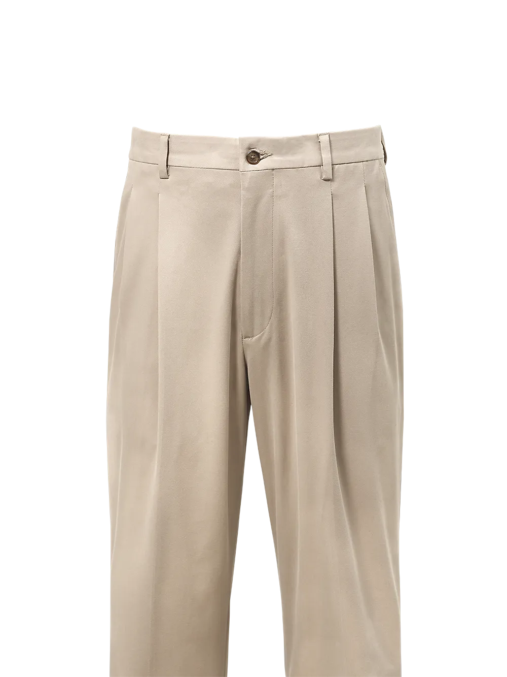 Classic Fit Cotton Stretch Twill Pleated Pants - Olive