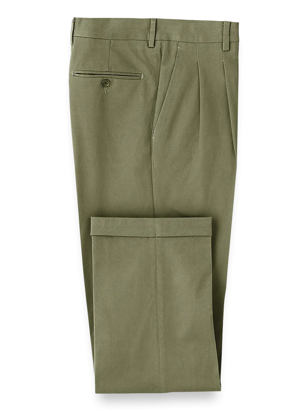 Classic Fit Cotton Stretch Twill Pleated Pants - Olive