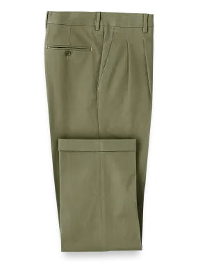 Classic Fit Cotton Stretch Twill Pleated Pants - Olive