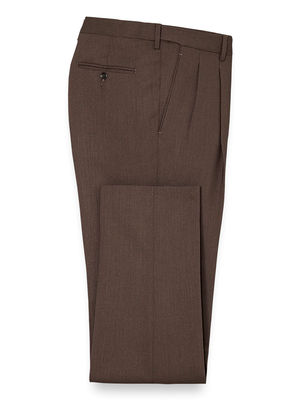 Classic Fit Essential Wool Pleated Suit Pants - Brown