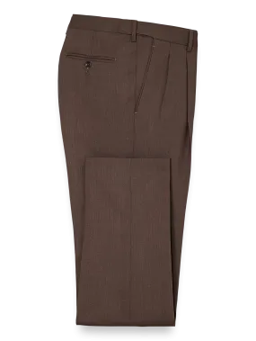 Classic Fit Essential Wool Pleated Suit Pants - Brown