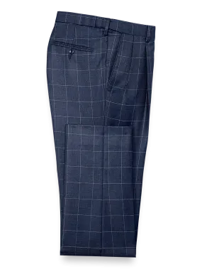 Classic Fit Essential Wool Pleated Suit Pants - Navy Windowpane