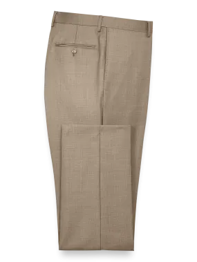 Classic Fit Sharkskin Flat Front Suit Pants - Tan