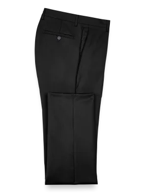 Classic Fit Wool Gabardine Flat Front Pants - Black