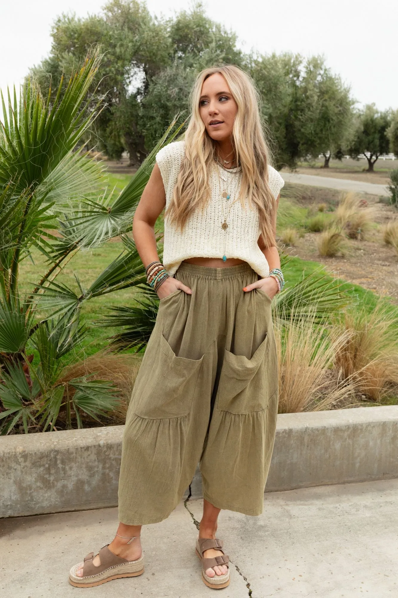 Country Mile Wide Leg Pants - Olive