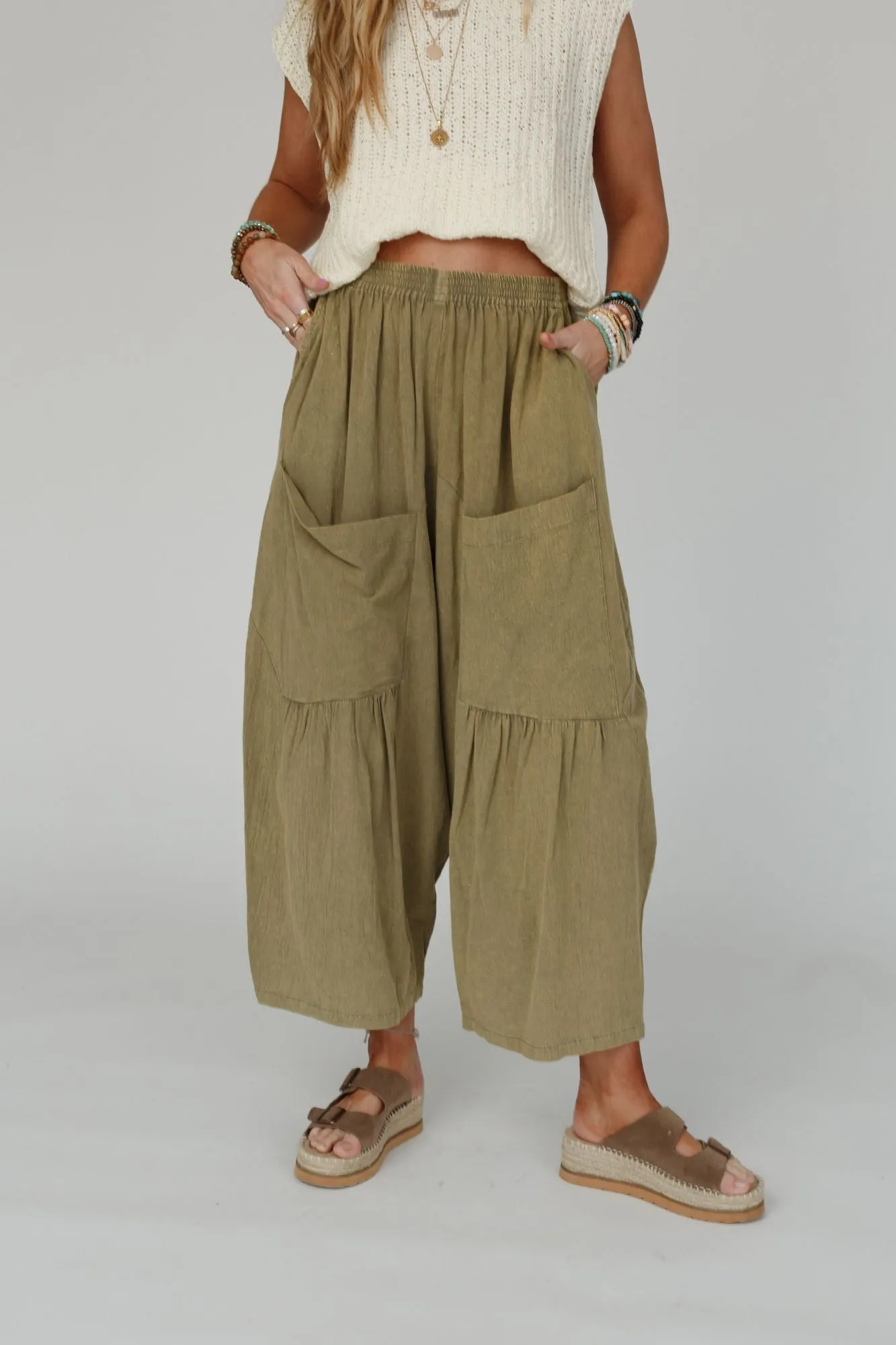 Country Mile Wide Leg Pants - Olive