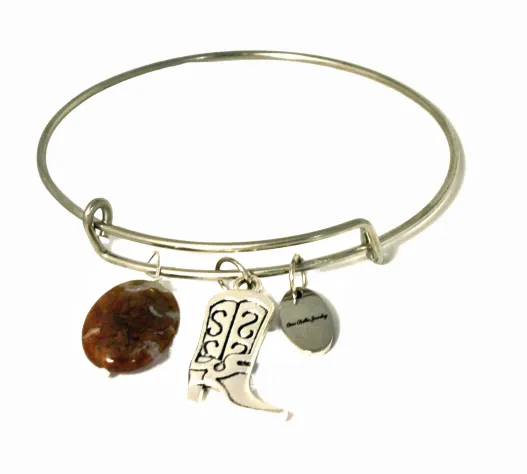 Cow Girl Boot Bangle Charm Bracelet