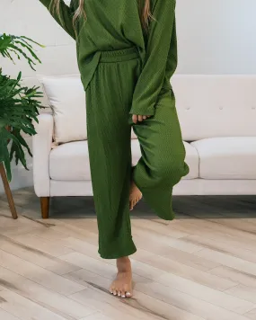 Darci Textured Ribbed Flowy Pants - Pistachio FINAL SALE