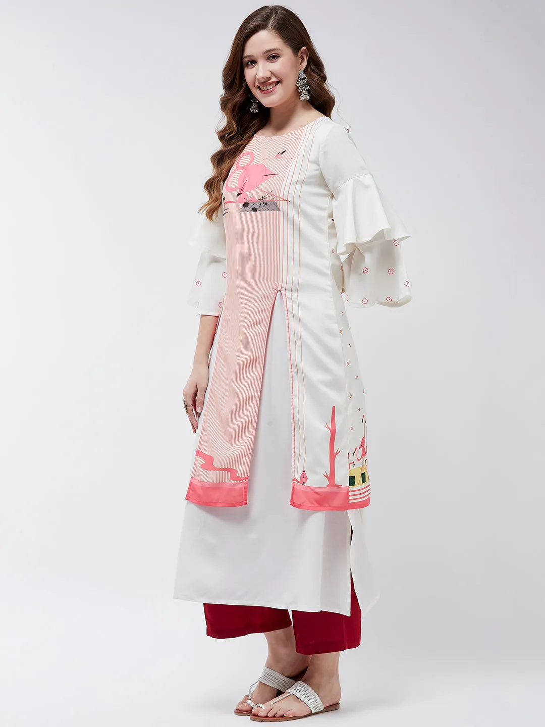 Double Layered Flamingo Printed Kurta