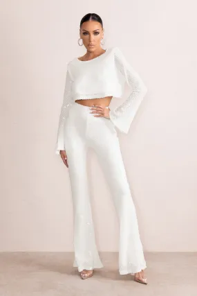 Dropping Hints | White Sequin Wide Leg Pants