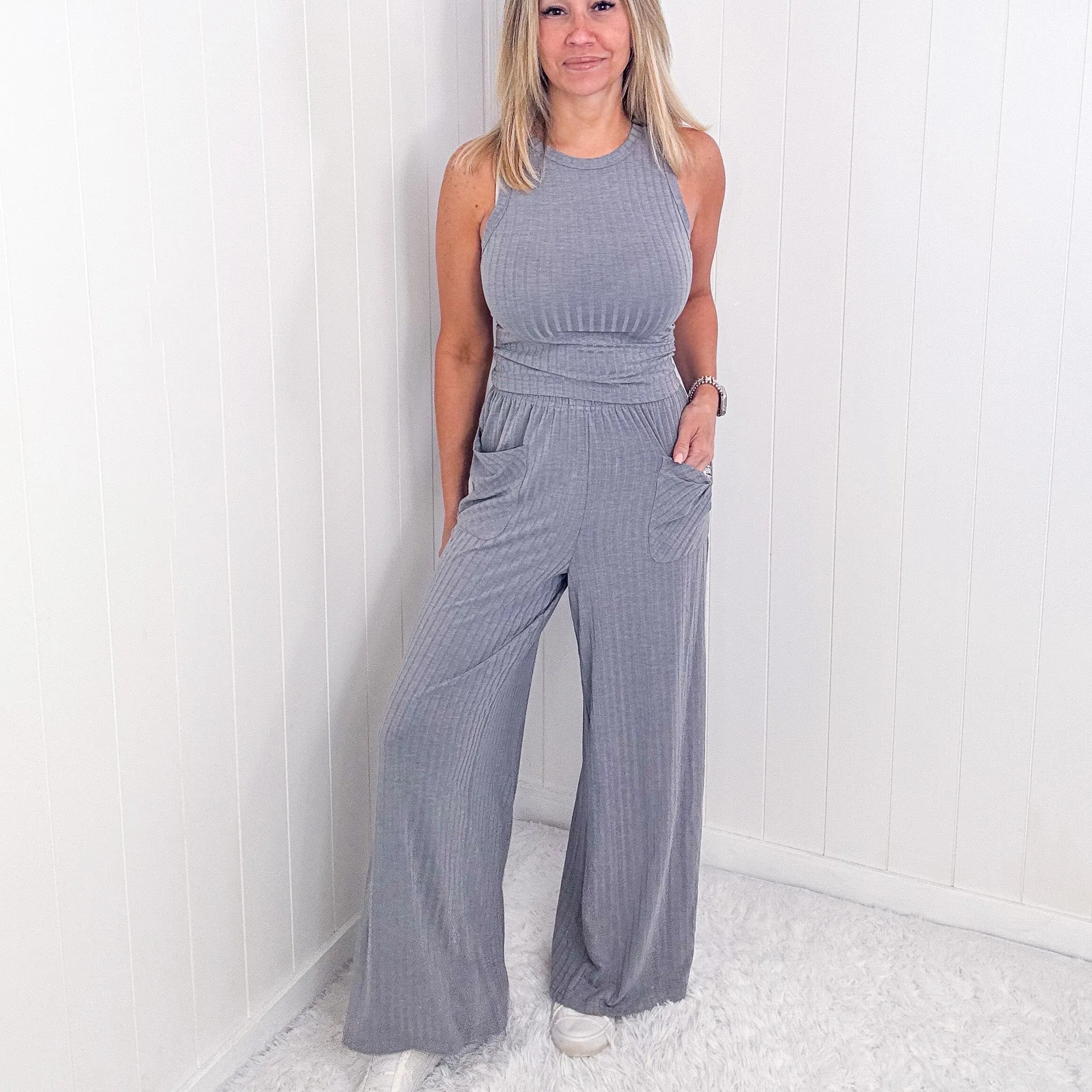 Easy Classy Sassy Ribbed Tank and Wide Leg Pants Sets in 5 Colors