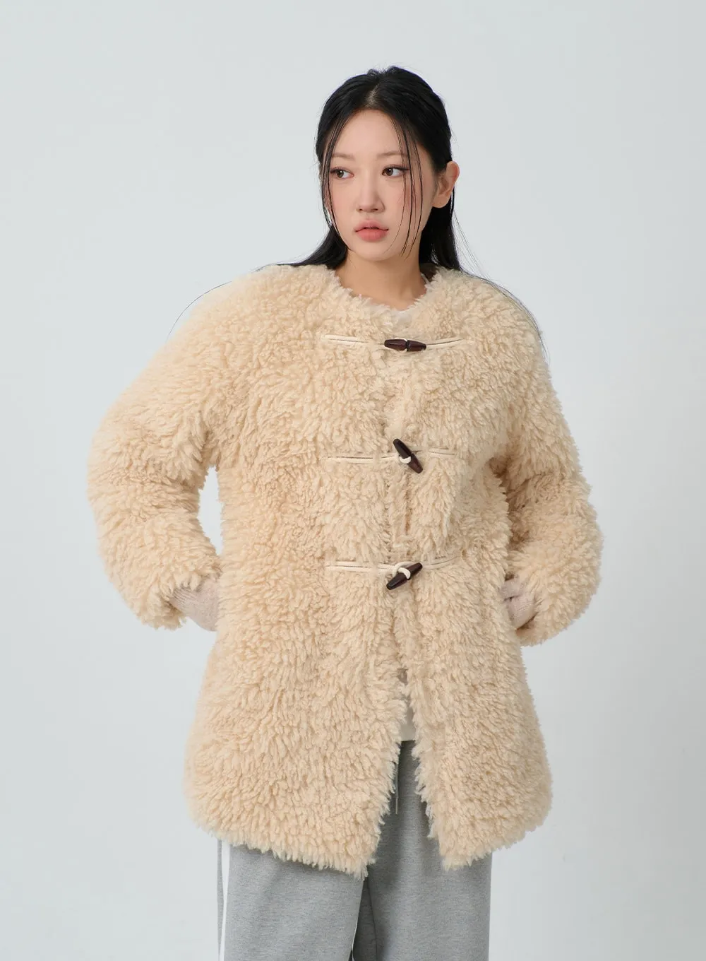 Faux Fur Button Midi Coat CJ302