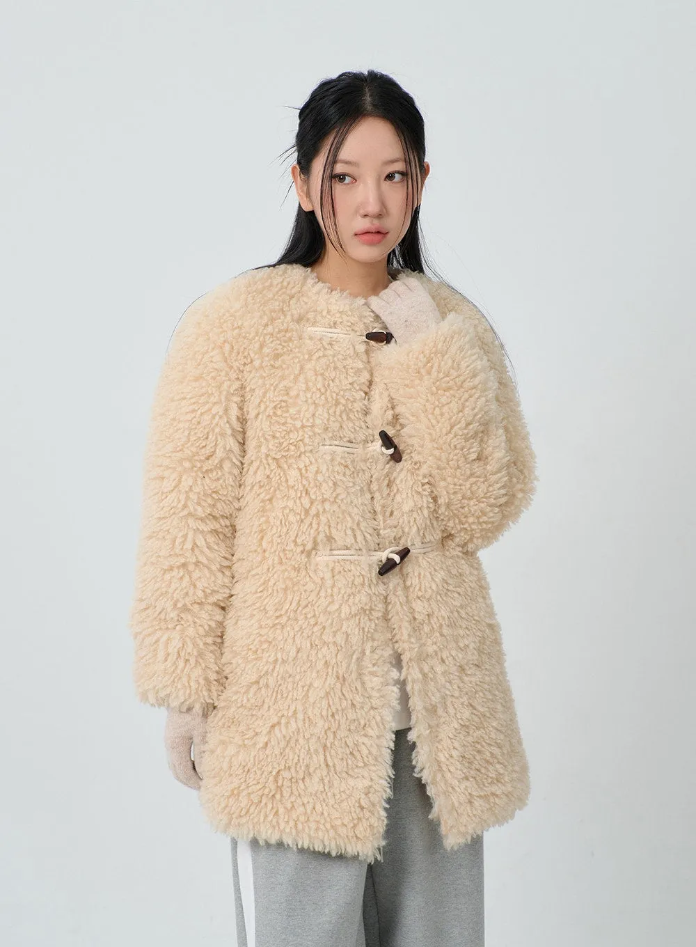 Faux Fur Button Midi Coat CJ302