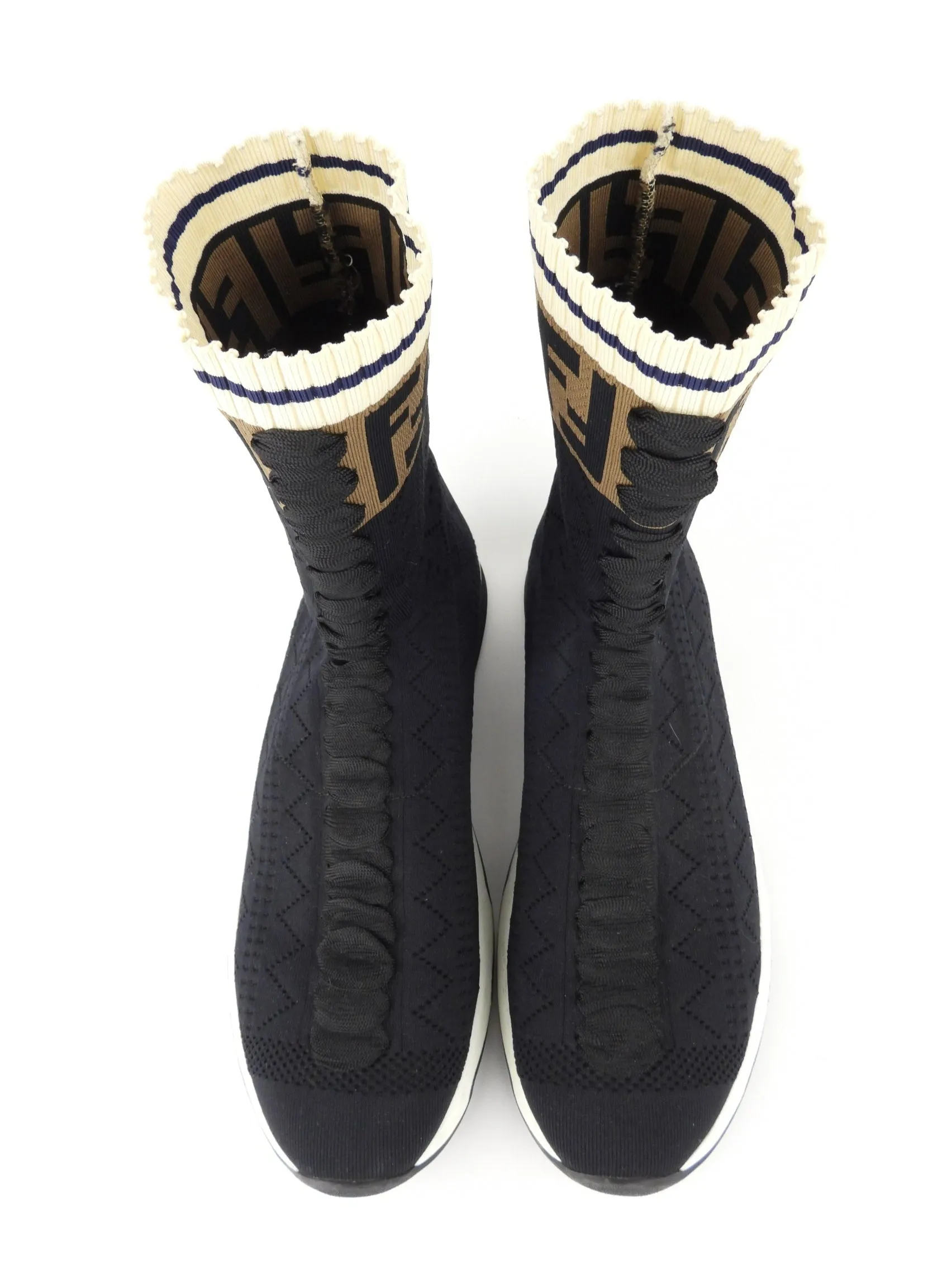 Fendi FF Monogram Logo Black Laced Sock Boot - 40