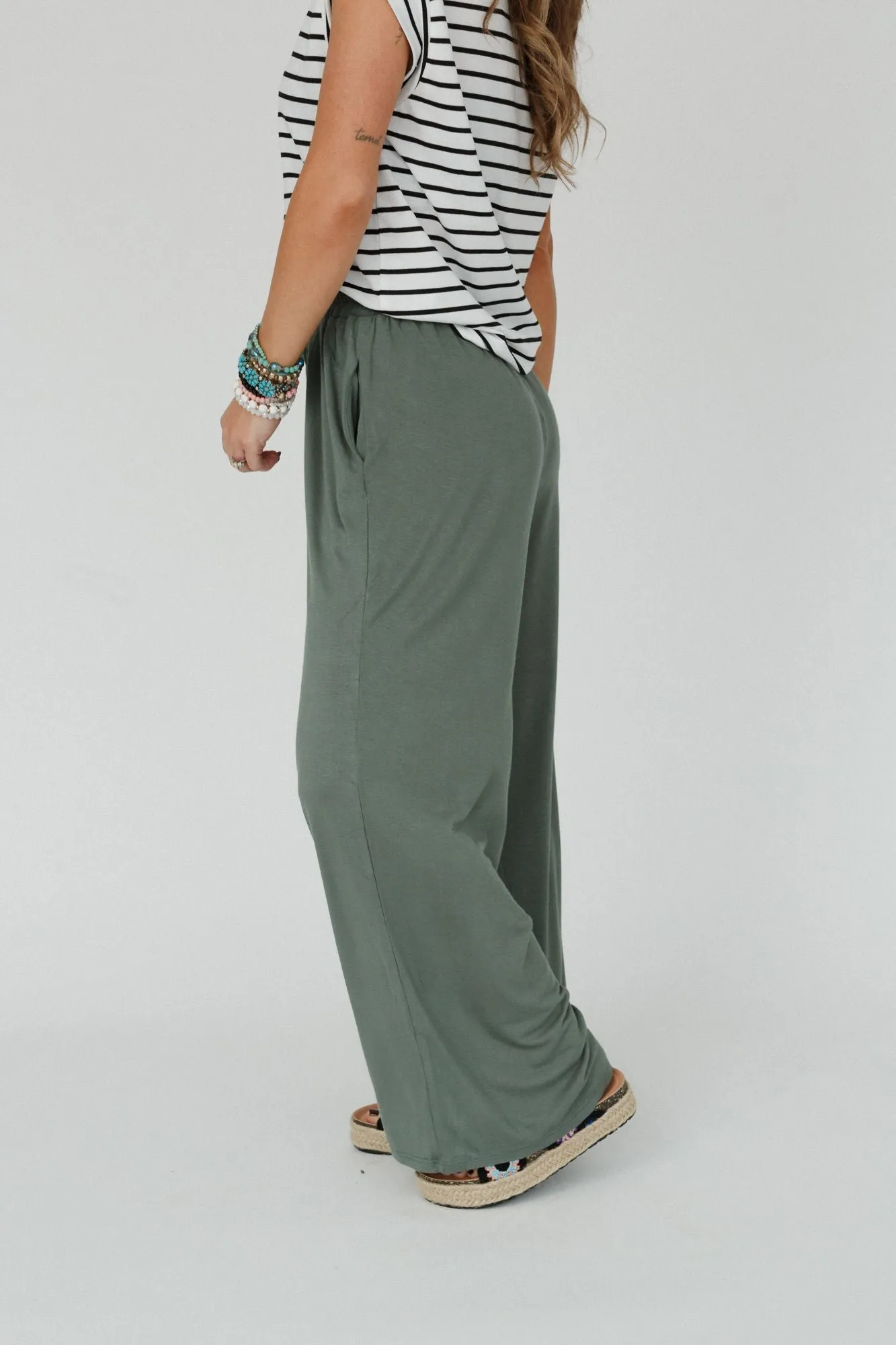 Forever Comfy Drawstring Wide Leg Pants - Light Olive