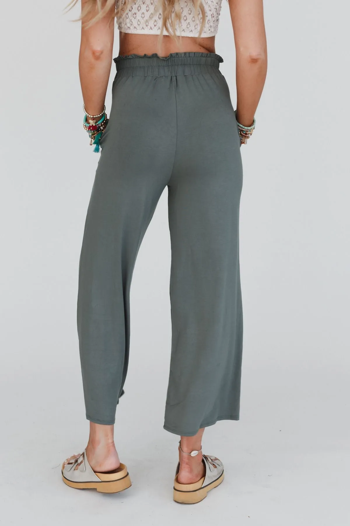 Forever Comfy Drawstring Wide Leg Pants - Light Olive